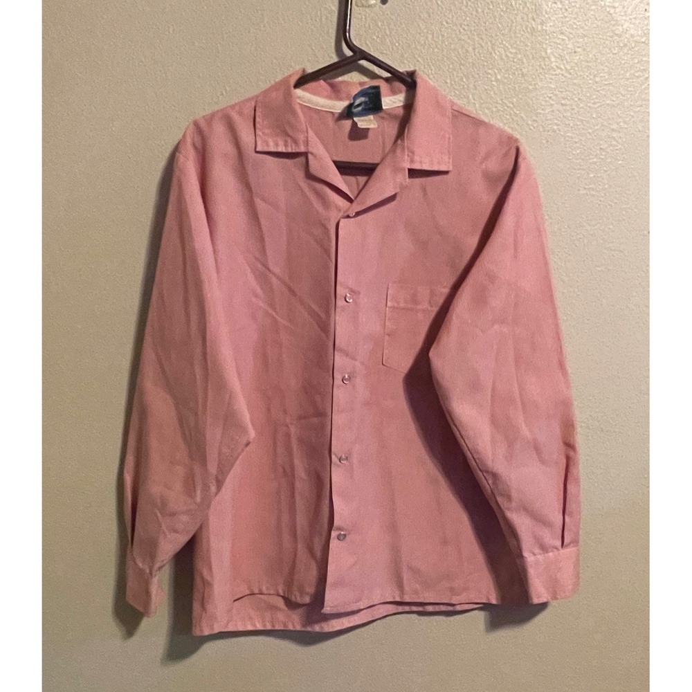 Vtg CARE Apparel Red Stripe Long Sleeve Button Up Shirt Men's L, Made in USA